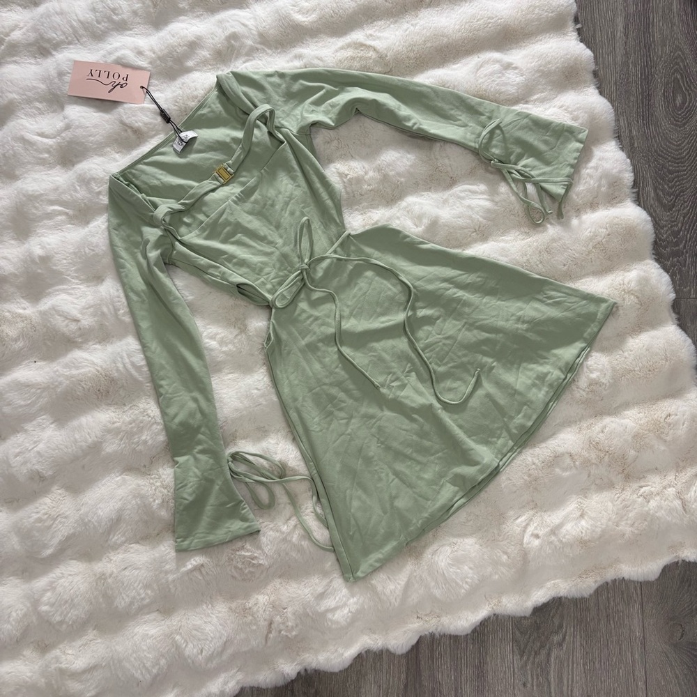 Oh Polly Elise long sleeve cutout a line mini dress in Sage - US 2 nwt - Picture 2 of 5